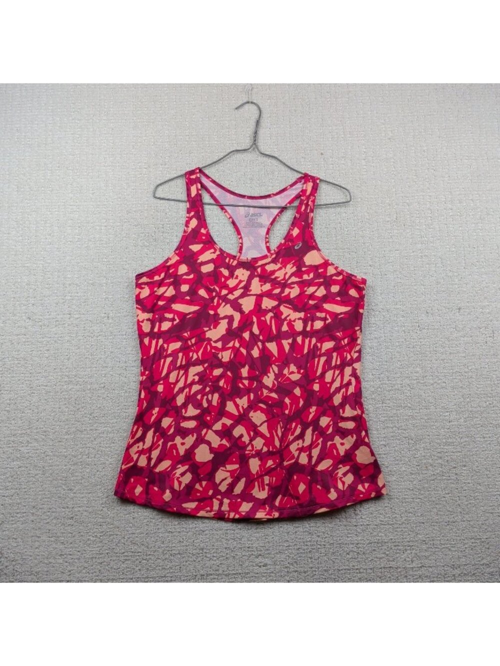 Asics Athletic Tank Top Racerback Artsy Spray Leaf Fire Red Running / Gym Wom L